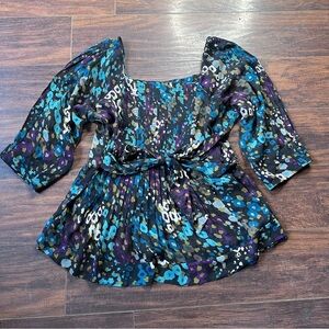 Trulli Floral Tie Waist Flowy Blouse Top